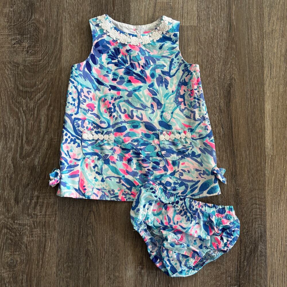 Lilly Pulitzer Baby Girl Shift Dress Breakwater Party Wave - Size: 18-24 Months